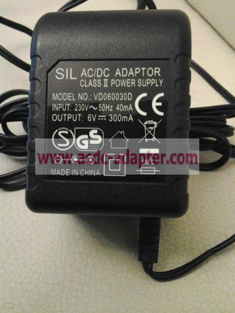 New SIL VD060030D 6V 300mA AC/DC WALL WART POWER SUPPLY ADAPTER - Click Image to Close
